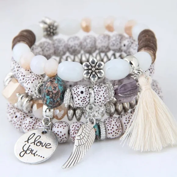 Beaded Multi-layer Bracelet With Tassel 4 Bracelet Set - Picture 1 of 11
